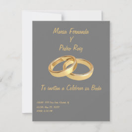 Invitación de bodas simple con anillos