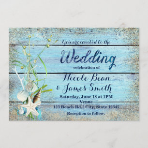 Invitación de BODAS Tropicales Blue Wood Beach