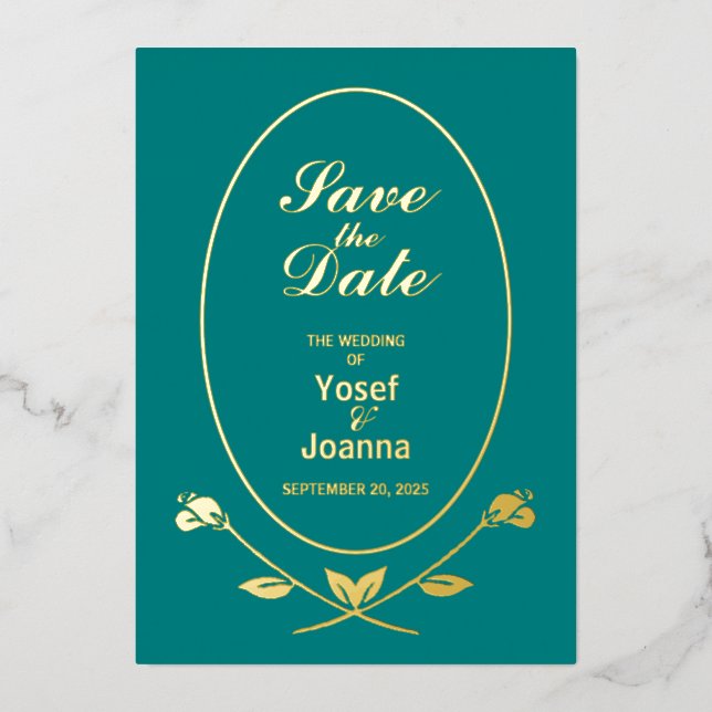 Invitación de Bodas verde azulados y de Relieve me (Anverso)