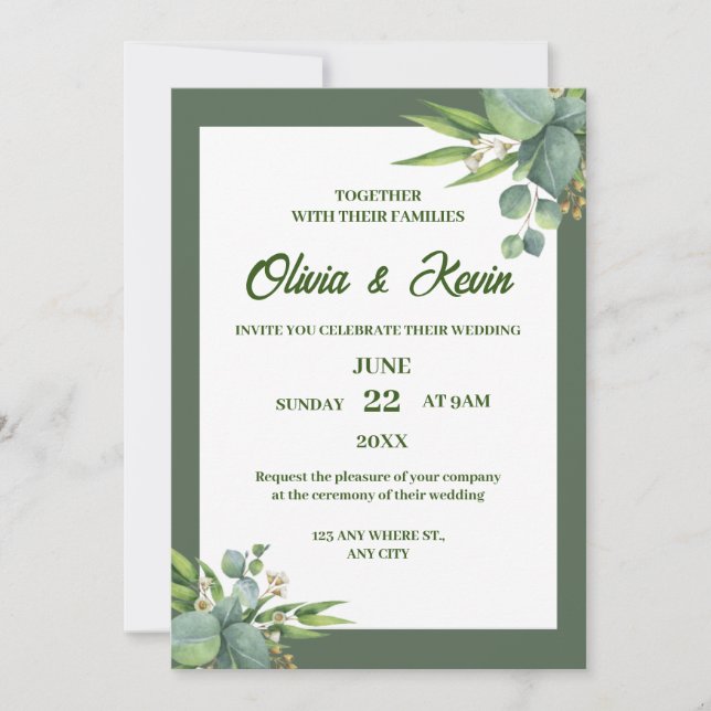 invitación de bodas verde de lujo (Anverso)