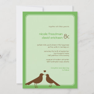 Invitación de bodas verdes de aves de amor contemp