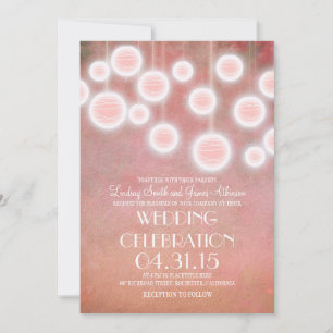 Invitación de bodas vintage con linternas rosas