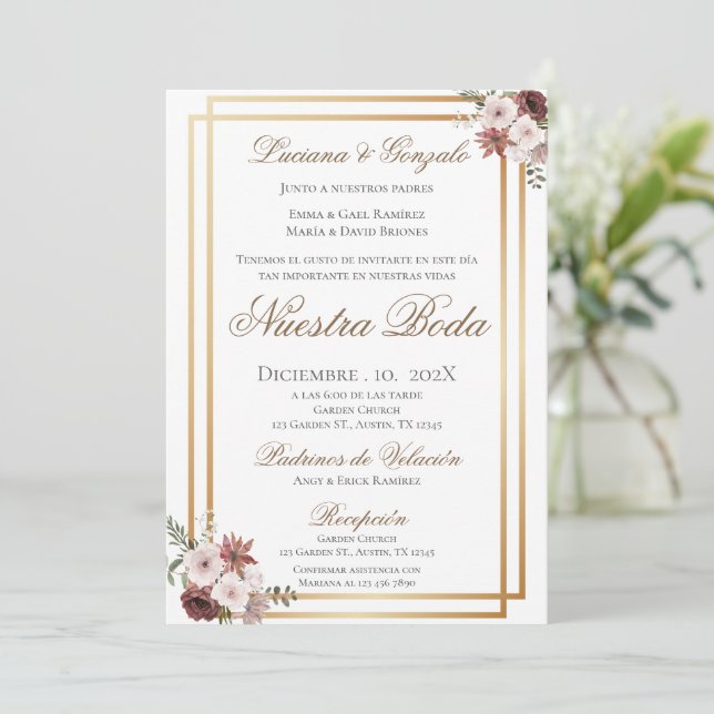 Invitación de Boho a la boda española (Anverso de pie)