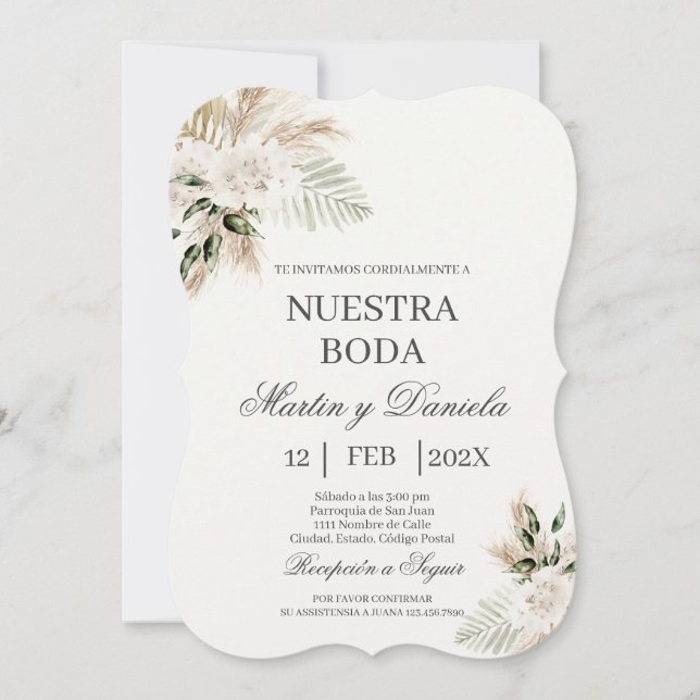 Invitación de Boho a la boda española (Anverso)