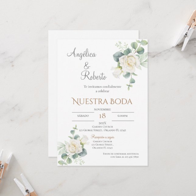 Invitación de Boho a la boda española (Anverso/Reverso In Situ)