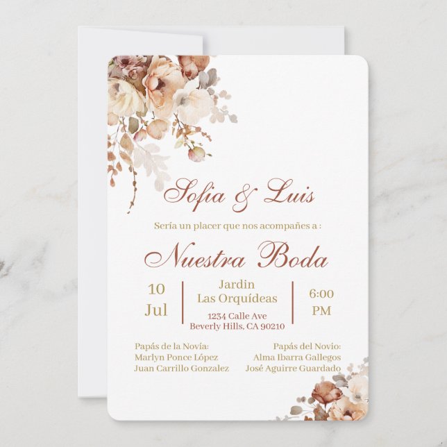Invitación de Boho a la boda española (Anverso)
