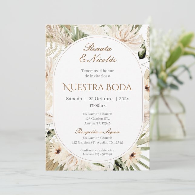 Invitación de Boho a la boda española (Anverso de pie)