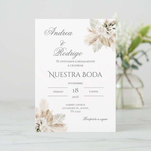 Invitación de Boho a la boda española (Anverso de pie)