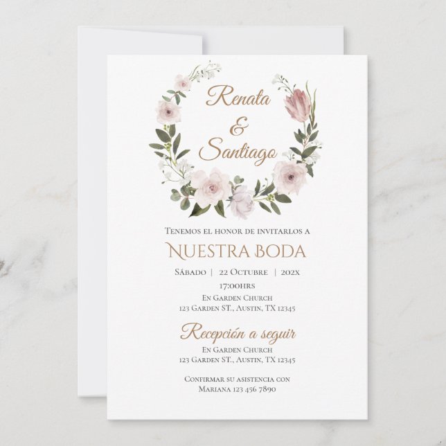 Invitación de Boho a la boda española (Anverso)