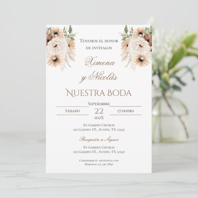 Invitación de Boho a la boda española (Anverso de pie)