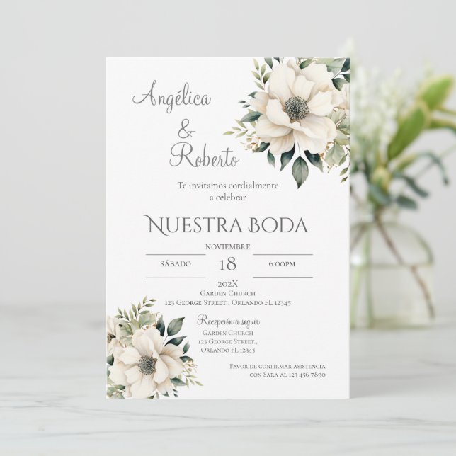 Invitación de Boho a la boda española (Anverso de pie)