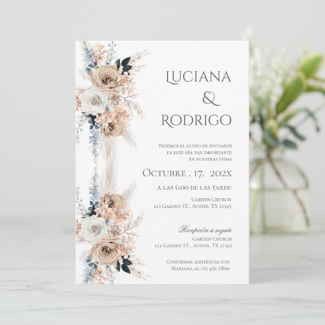 Invitación de Boho a la boda española (Anverso de pie)