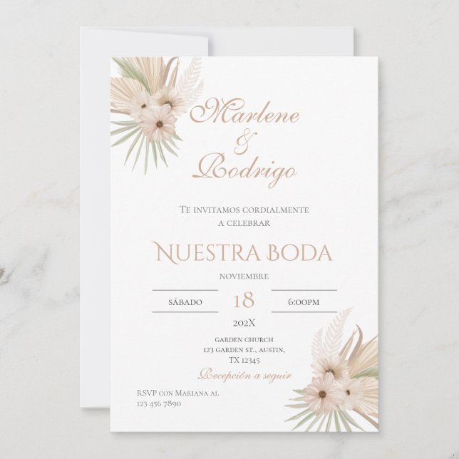 Invitación de Boho a la boda española (Anverso)