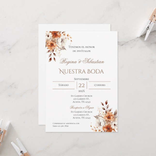 Invitación de Boho a la boda española (Anverso/Reverso In Situ)