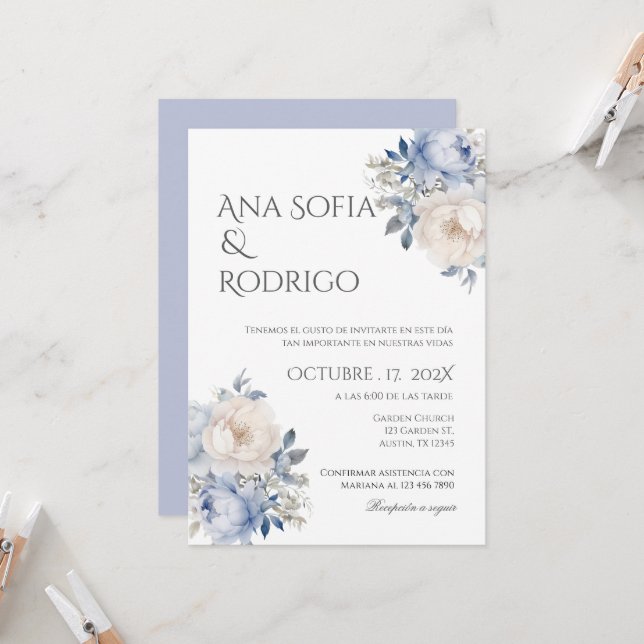 Invitación de Boho a la boda española (Anverso/Reverso In Situ)