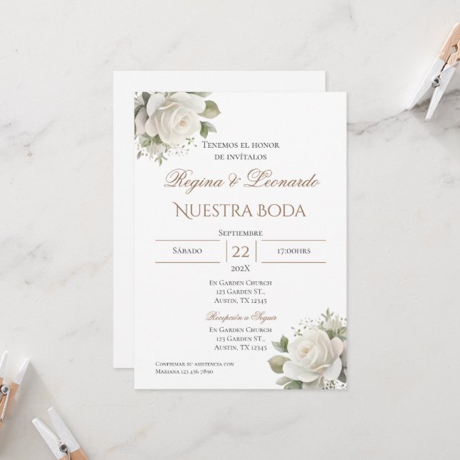 Invitación de Boho a la boda española (Anverso/Reverso In Situ)