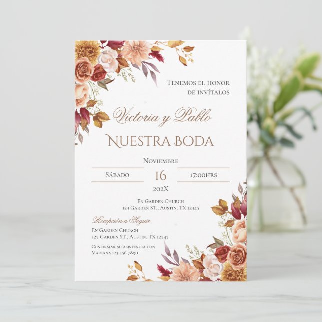 Invitación de Boho a la boda española (Anverso de pie)