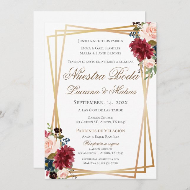 Invitación de Boho a la boda española (Anverso / Reverso)