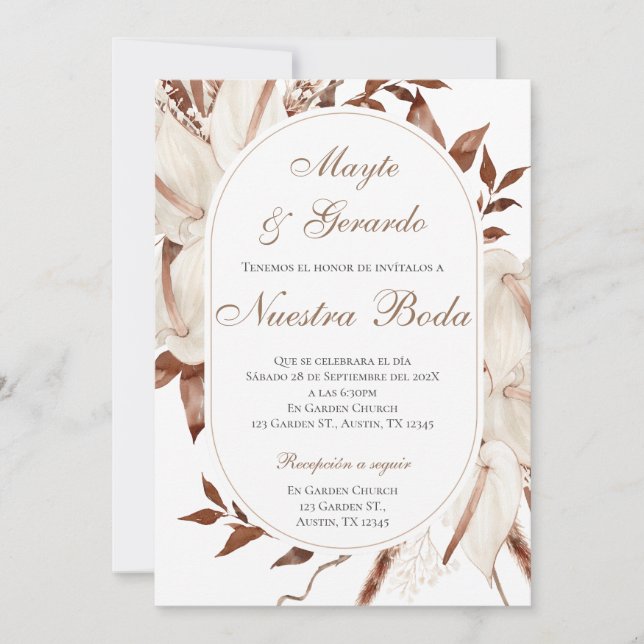 Invitación de Boho a la boda española (Anverso)