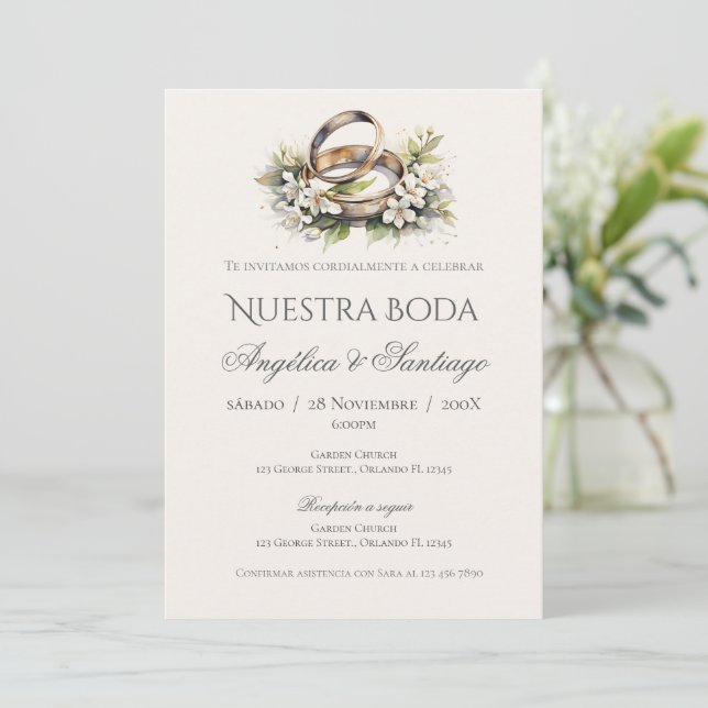Invitación de Boho a la boda española (Anverso de pie)