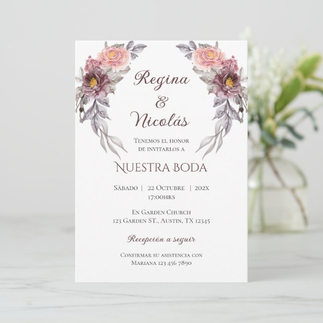 Invitación de Boho a la boda española (Anverso de pie)