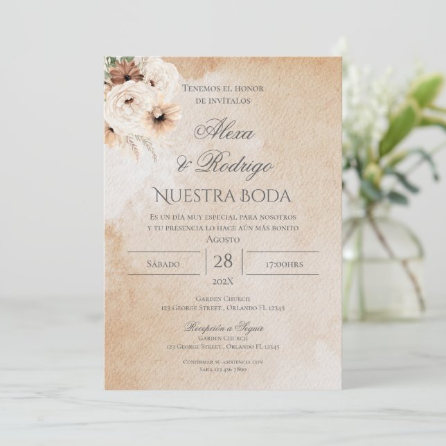 Invitación de Boho a la boda española (Anverso de pie)