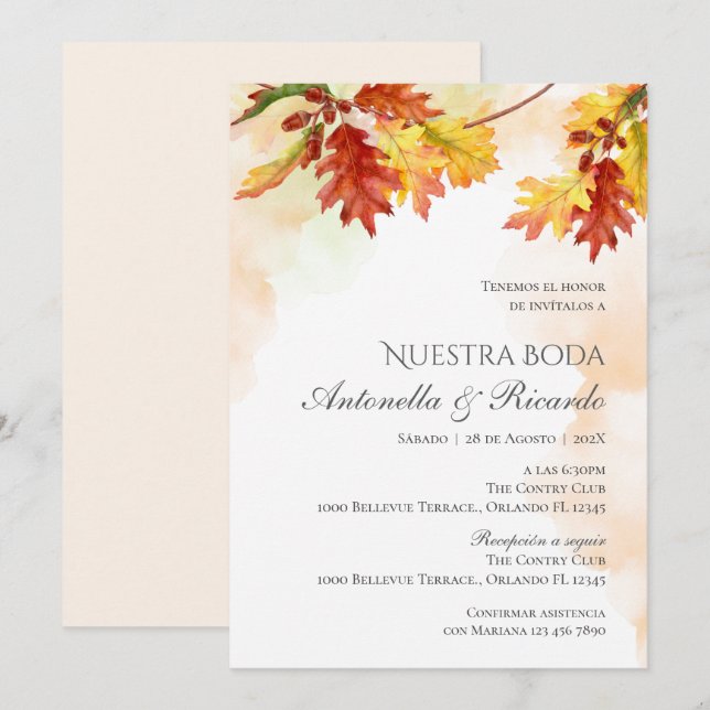 Invitación de Boho a la boda española (Anverso / Reverso)