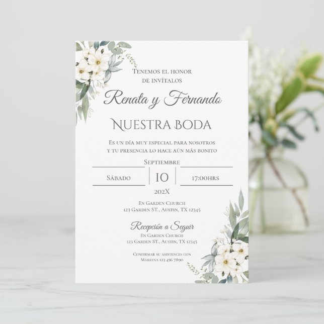 Invitación de Boho a la boda española (Anverso de pie)