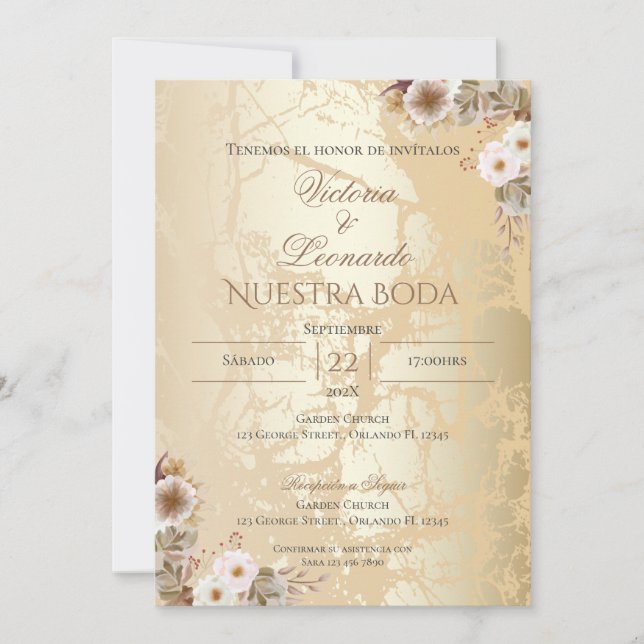 Invitación de Boho a la boda española (Anverso)