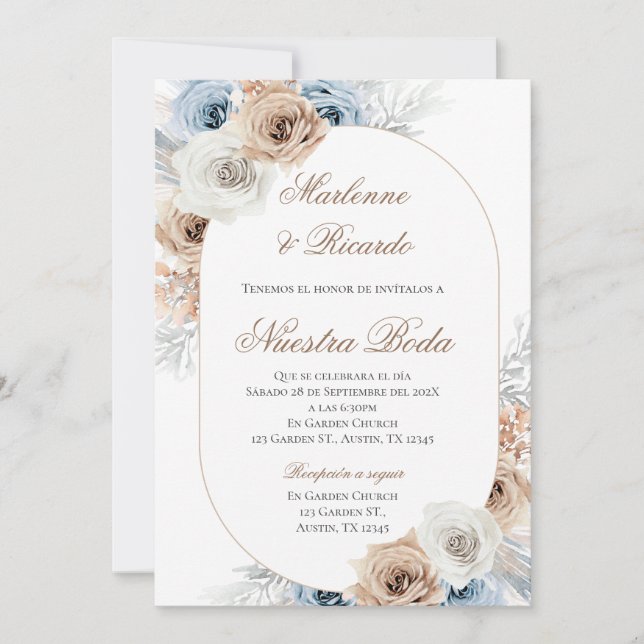 Invitación de Boho a la boda española (Anverso)