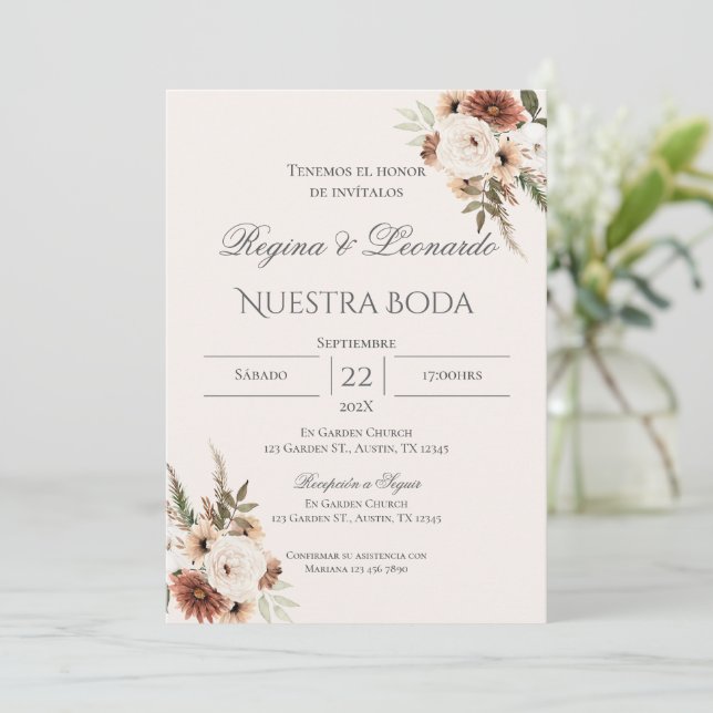 Invitación de Boho a la boda española (Anverso de pie)