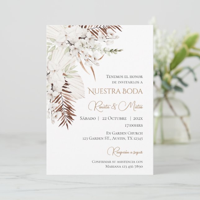 Invitación de Boho a la boda española (Anverso de pie)