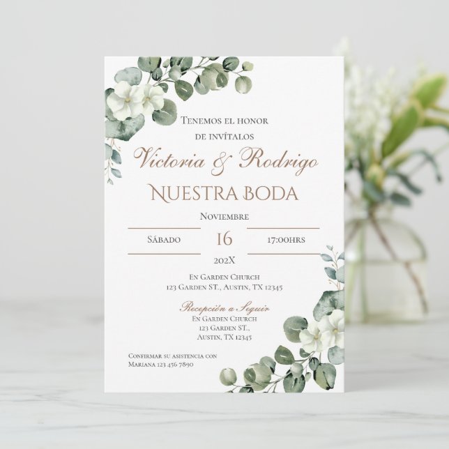 Invitación de Boho a la boda española (Anverso de pie)