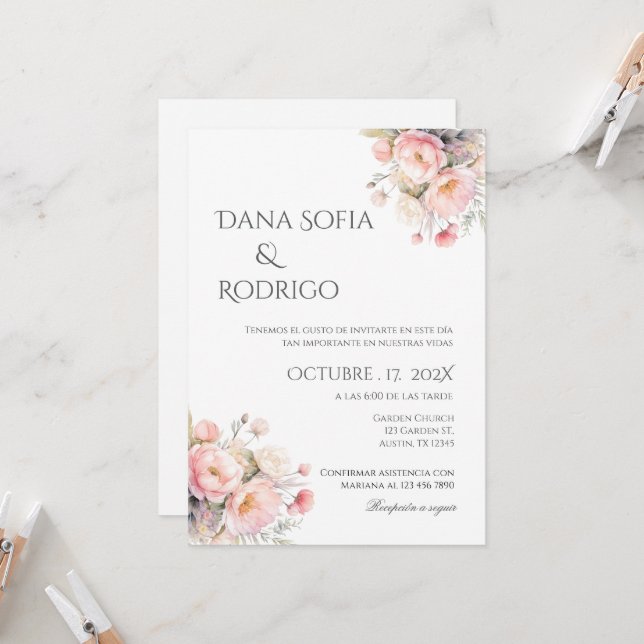 Invitación de Boho a la boda española (Anverso/Reverso In Situ)