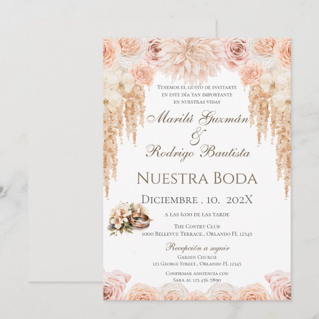 Invitación de Boho a la boda española (Anverso / Reverso)
