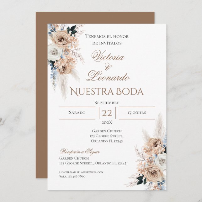 Invitación de Boho a la boda española (Anverso / Reverso)