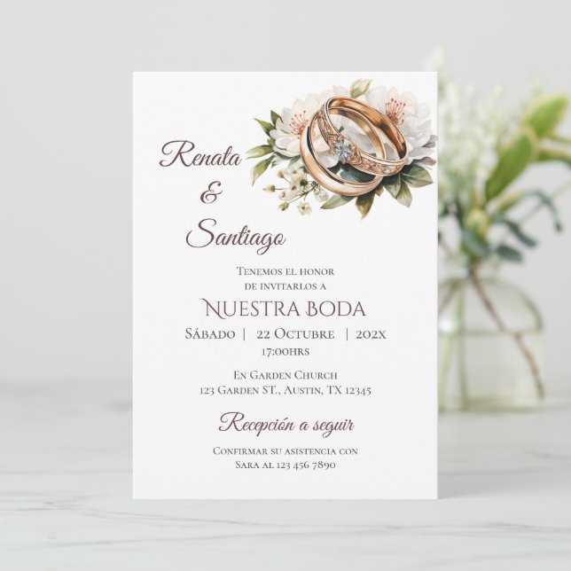 Invitación de Boho a la boda española (Anverso de pie)