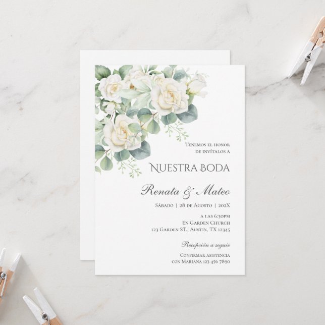 Invitación de Boho a la boda española (Anverso/Reverso In Situ)