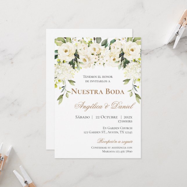 Invitación de Boho a la boda española (Anverso/Reverso In Situ)