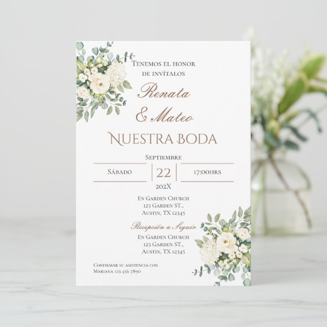 Invitación de Boho a la boda española (Anverso de pie)