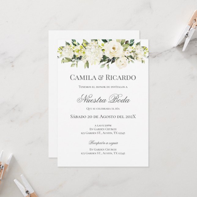 Invitación de Boho a la boda española (Anverso/Reverso In Situ)
