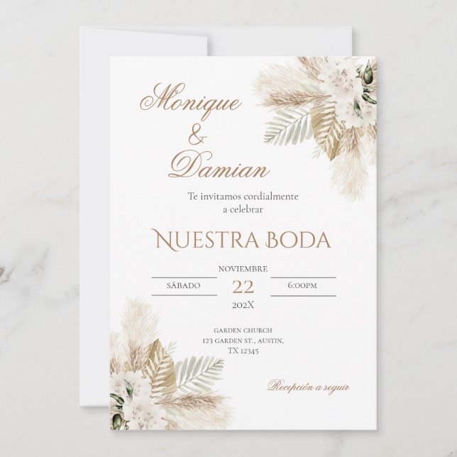Invitación de Boho a la boda española (Anverso)