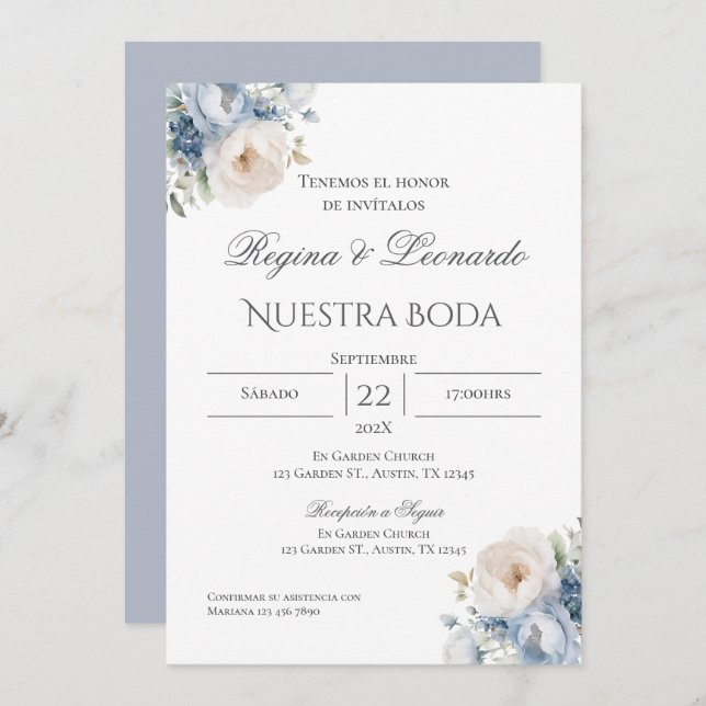 Invitación de Boho a la boda española (Anverso / Reverso)