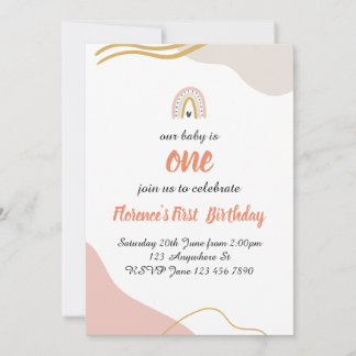 Invitación de boho arcoiris para el primer cumplea