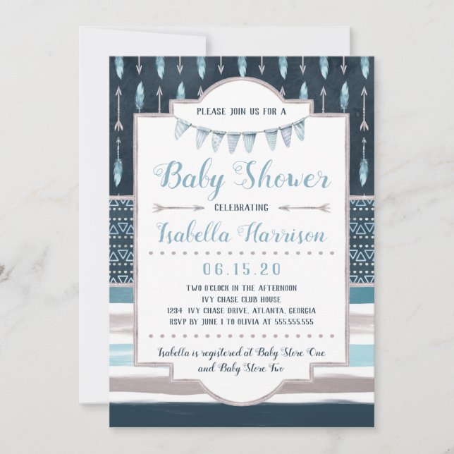 Invitación de Boho Baby Shower (Anverso)