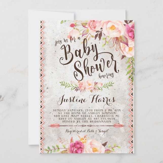Invitación de Boho Baby Shower (Anverso)