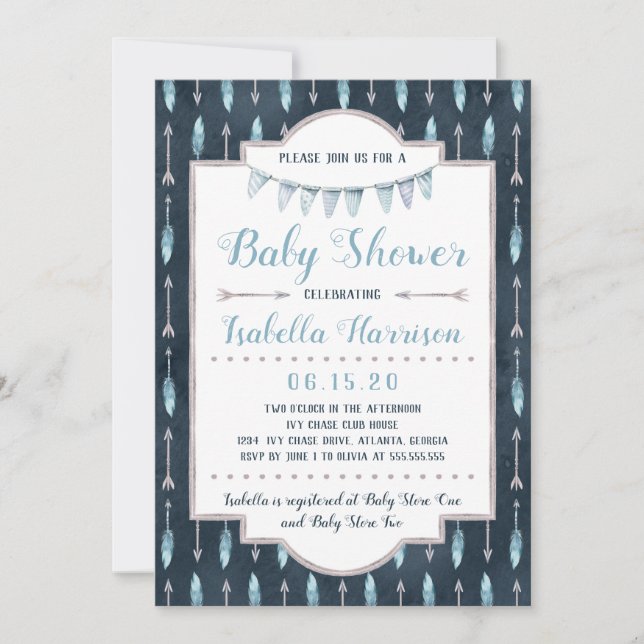 Invitación de Boho Baby Shower (Anverso)