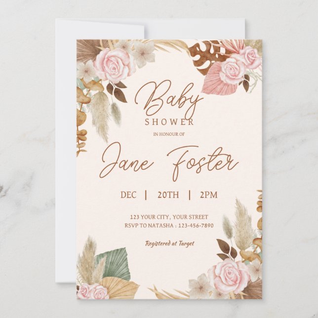 Invitación de Boho Baby Shower (Anverso)