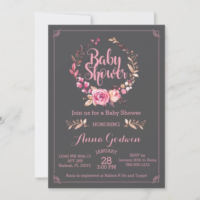 Invitación de Boho Baby Shower (Anverso)