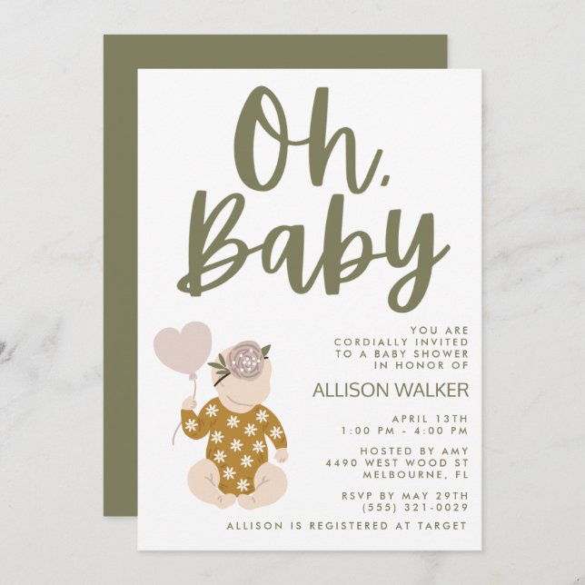 Invitación de Boho Baby Shower (Anverso / Reverso)